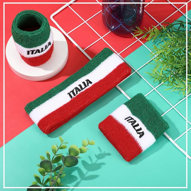 Jadive 2 Set Italia Football Sweatband Set Headband and Wristbands Includes Head Sweatband and Sports Wristband Costume Absorbing Headband Italy Football Costume - Image 4